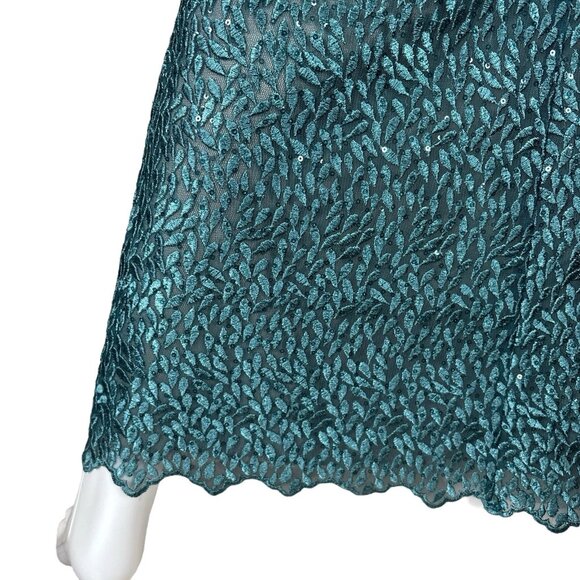 Aidan Mattox Puff Sleeve Sequined Embroidered Evening Dress Gown Teal Size 6 - Picture 6 of 9